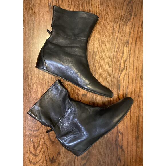 Stuart Weitzman Black Leather Slouch Gather Ankle Bootie Wedge Low Boots 10.5 - Picture 2 of 8